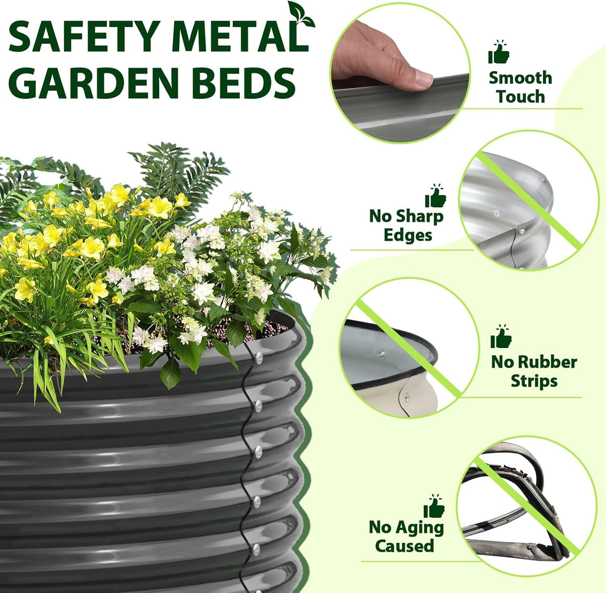 A ANLEOLIFE 8X4X1.5 ft Galvanized Raised Garden Beds Outdoor, Oval Large Metal Planter Box for