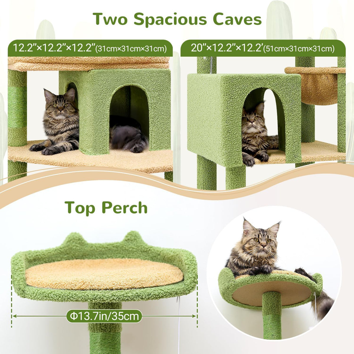 Globlazer Heavy Duty Cactus Cat Tree for Large Cats, Sturdy 72in Maine Coon Cat Tree for Large Cats