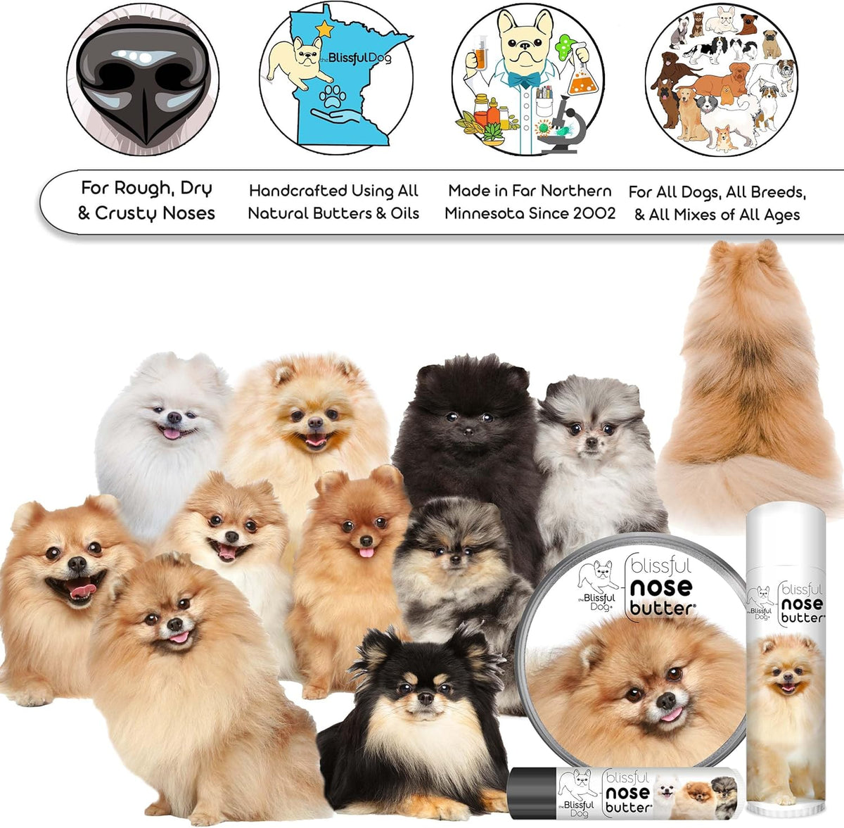 The Blissful Dog Pomeranian Nose Butter for Dry, Cracked Skin, Lick-Safe Dog Nose Balm with