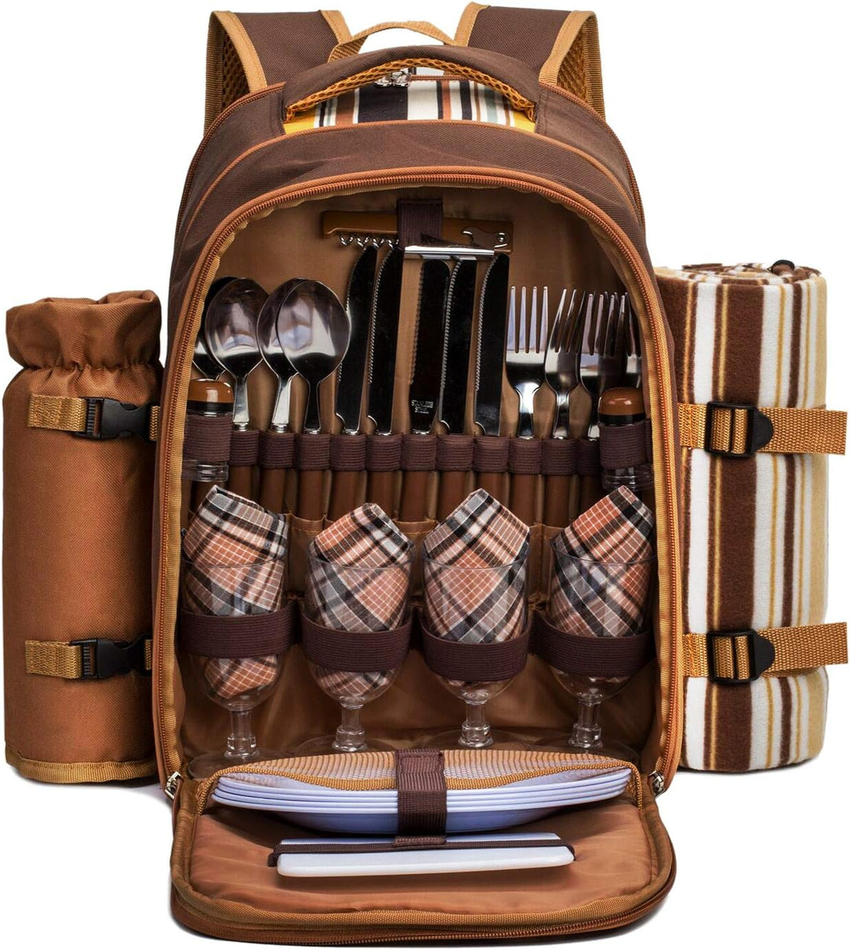 Apollo Walker Picnic Backpack Bag for 4 Person with Cooler Compartment,Wine Bag, Picnic