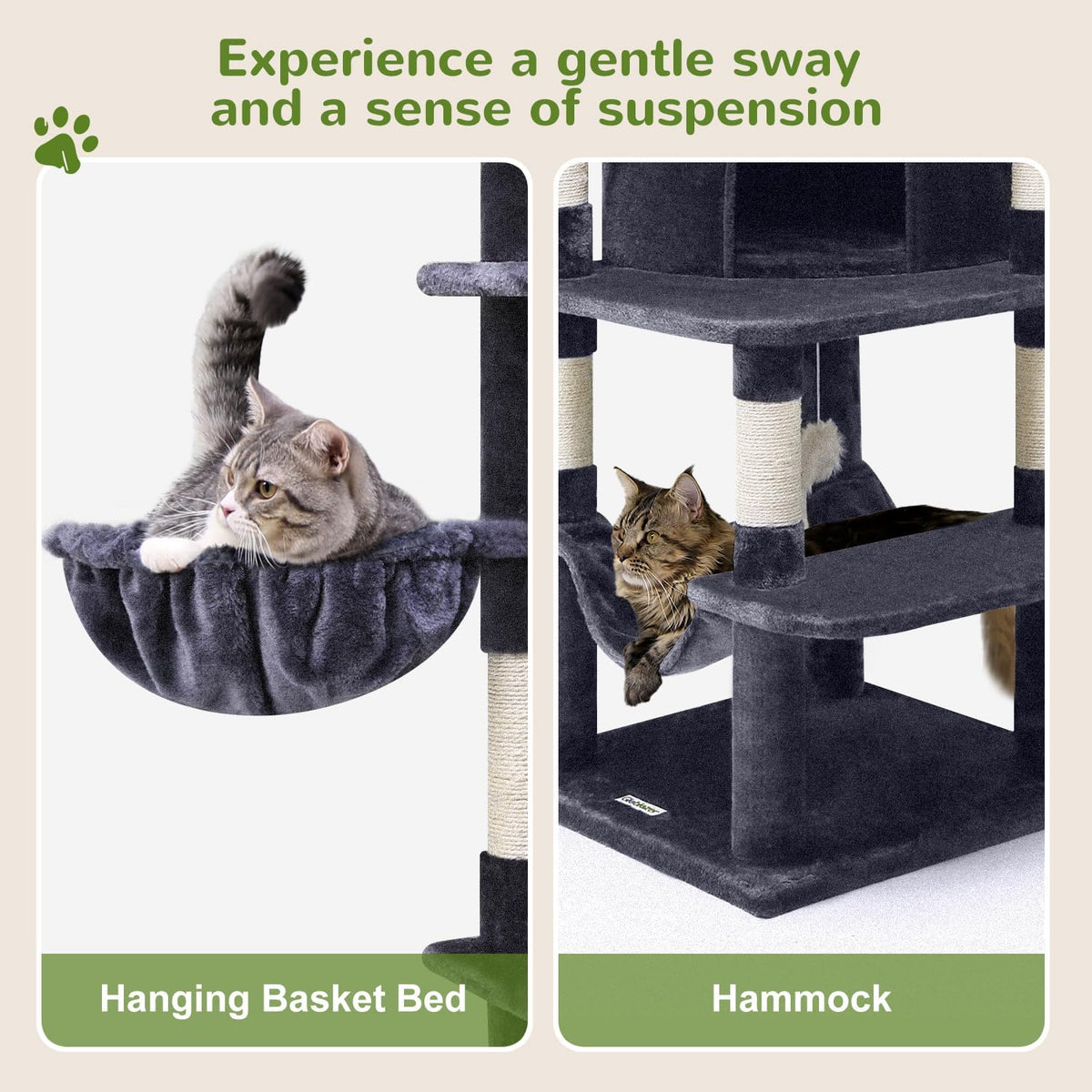 Globlazer Corner Cat Tree for Large Cats, 66inch Tall Curved Series Large Cat Tower for Multiple