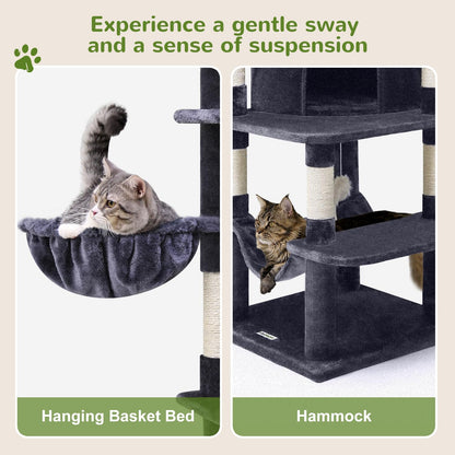 Globlazer Corner Cat Tree for Large Cats, 66inch Tall Curved Series Large Cat Tower for Multiple