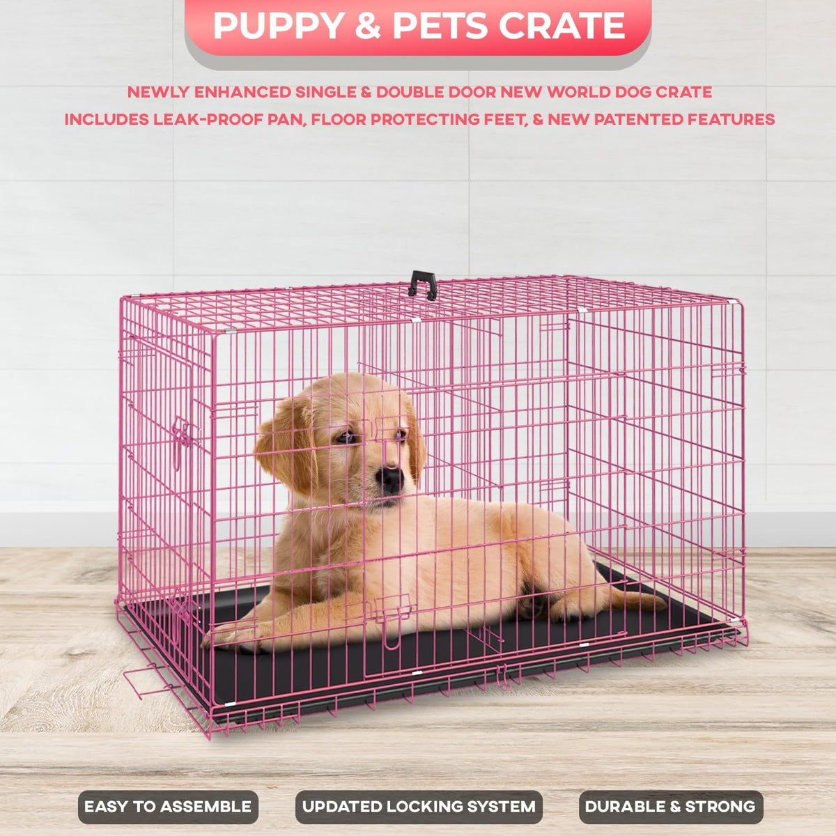 FDW Dog Crate for Small Dogs 24 Inch Folding Metal WirePet Cage Double Door W/Divider Panel Indoor