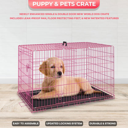 FDW Dog Crate for Small Dogs 24 Inch Folding Metal WirePet Cage Double Door W/Divider Panel Indoor