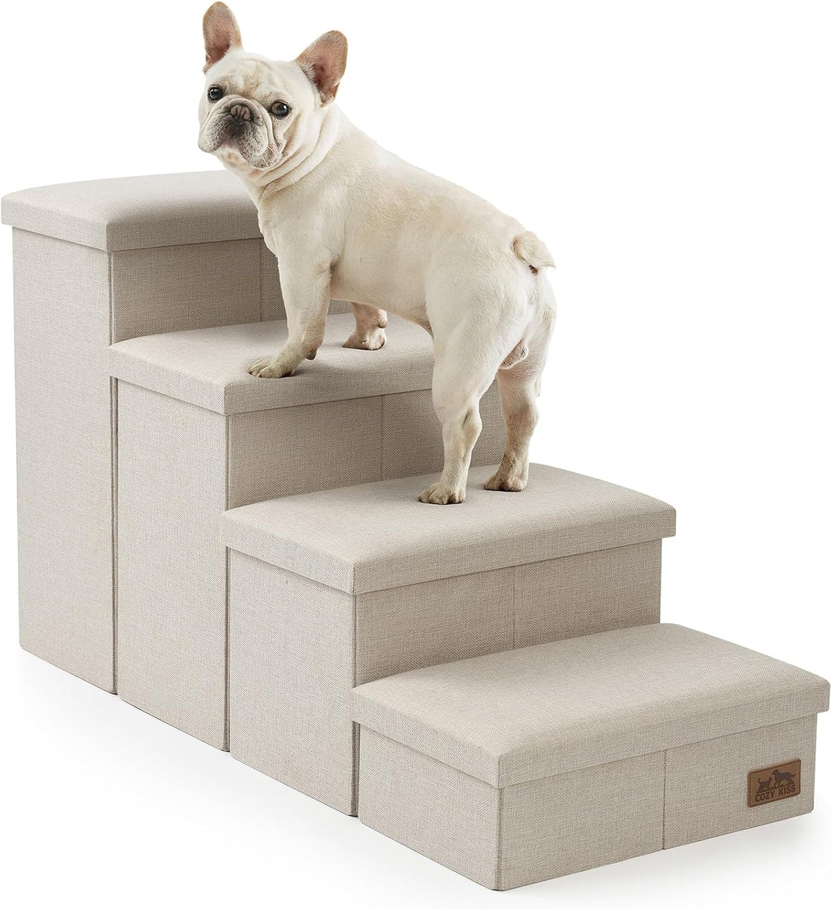 Dog Stairs with Storage, 4-Step Wider Sturdy Dog Steps for Small/Medium/Large Dogs and Older Cats