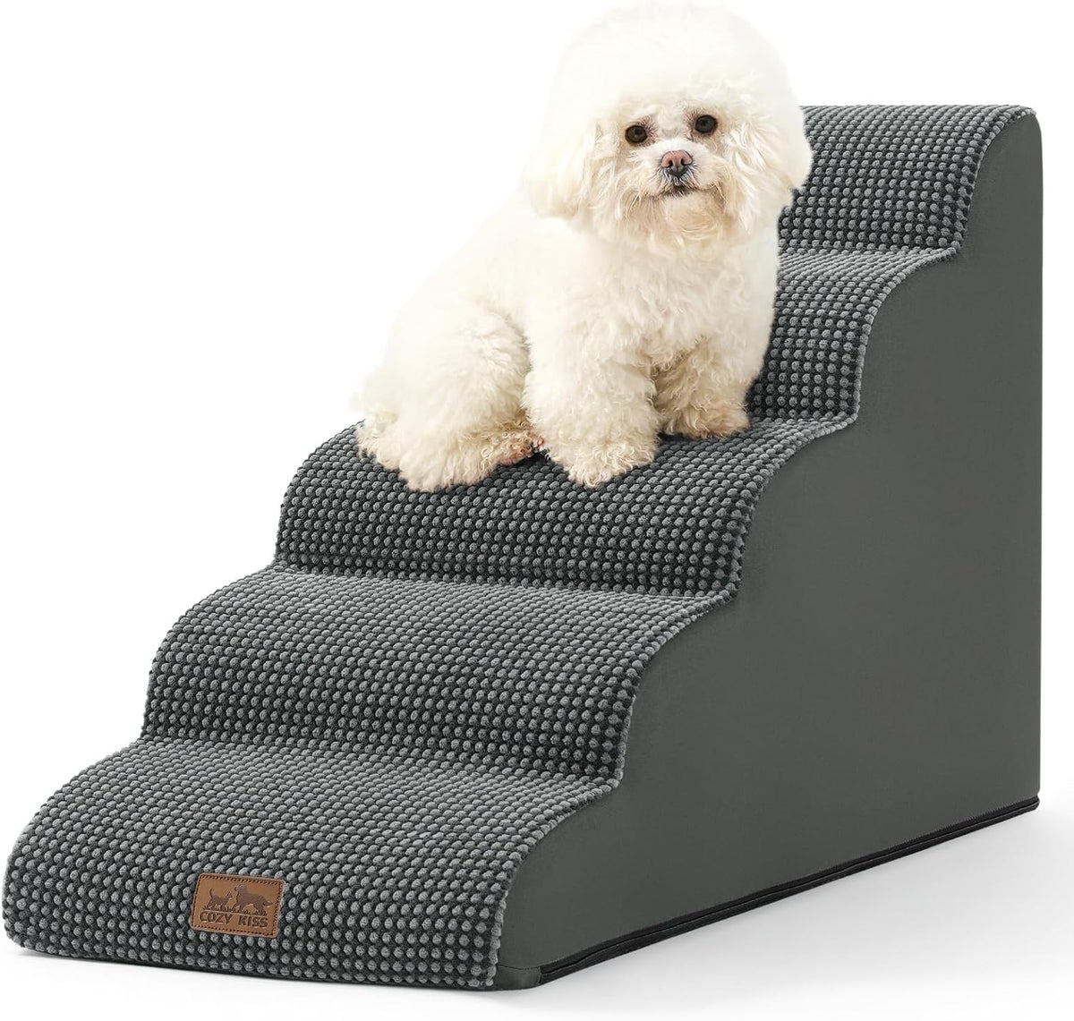 Dog Stairs for High Bed 22.6" H, Small Dog Step for Puppy, Older or Cat, Curved Ramp for Car