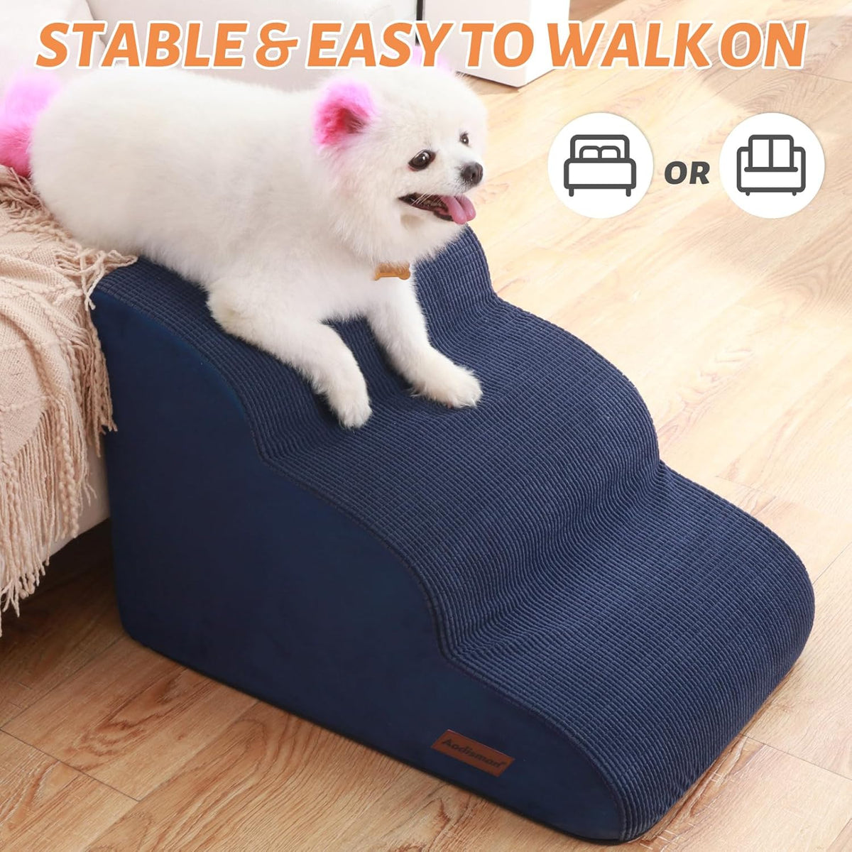 Dog Stairs and Steps for Beds Or Couches, 3-Step Pet Stairs & Steps for Small Dogs and Cats, Soft