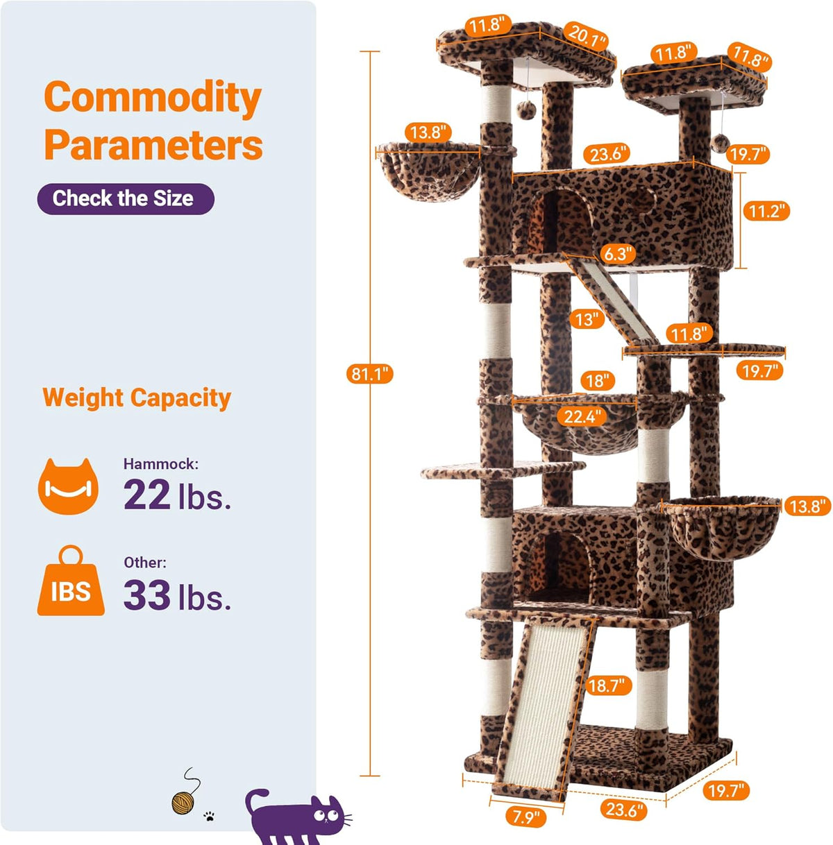 Allewie 81 Inches Tall Cat Tree/Multi-Level Large Climbing Tree House and Towers for Big