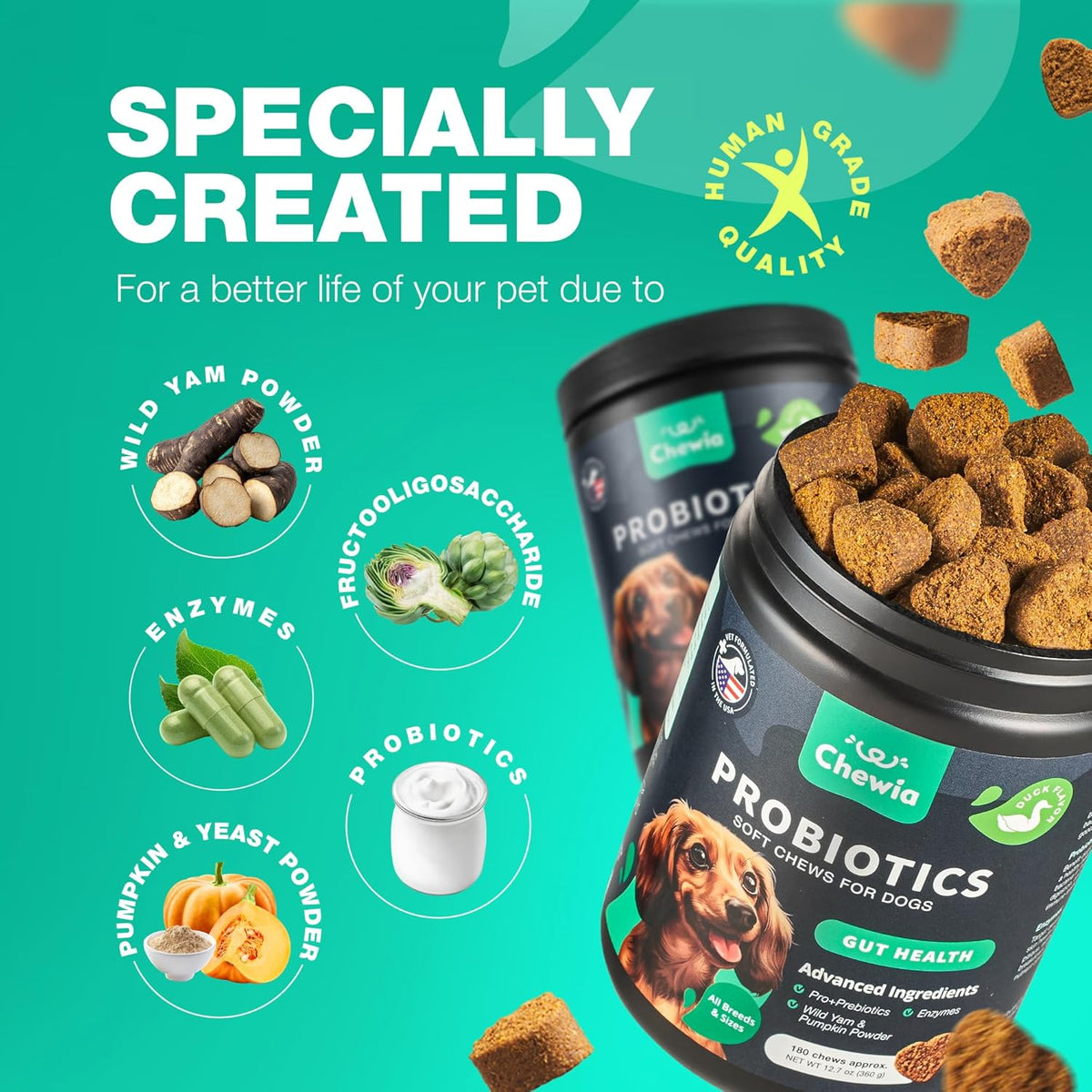 Probiotics for Dogs Gut Health, Digestion, Immunity, Yeast Balance, Itchy Skin, Allergies Support