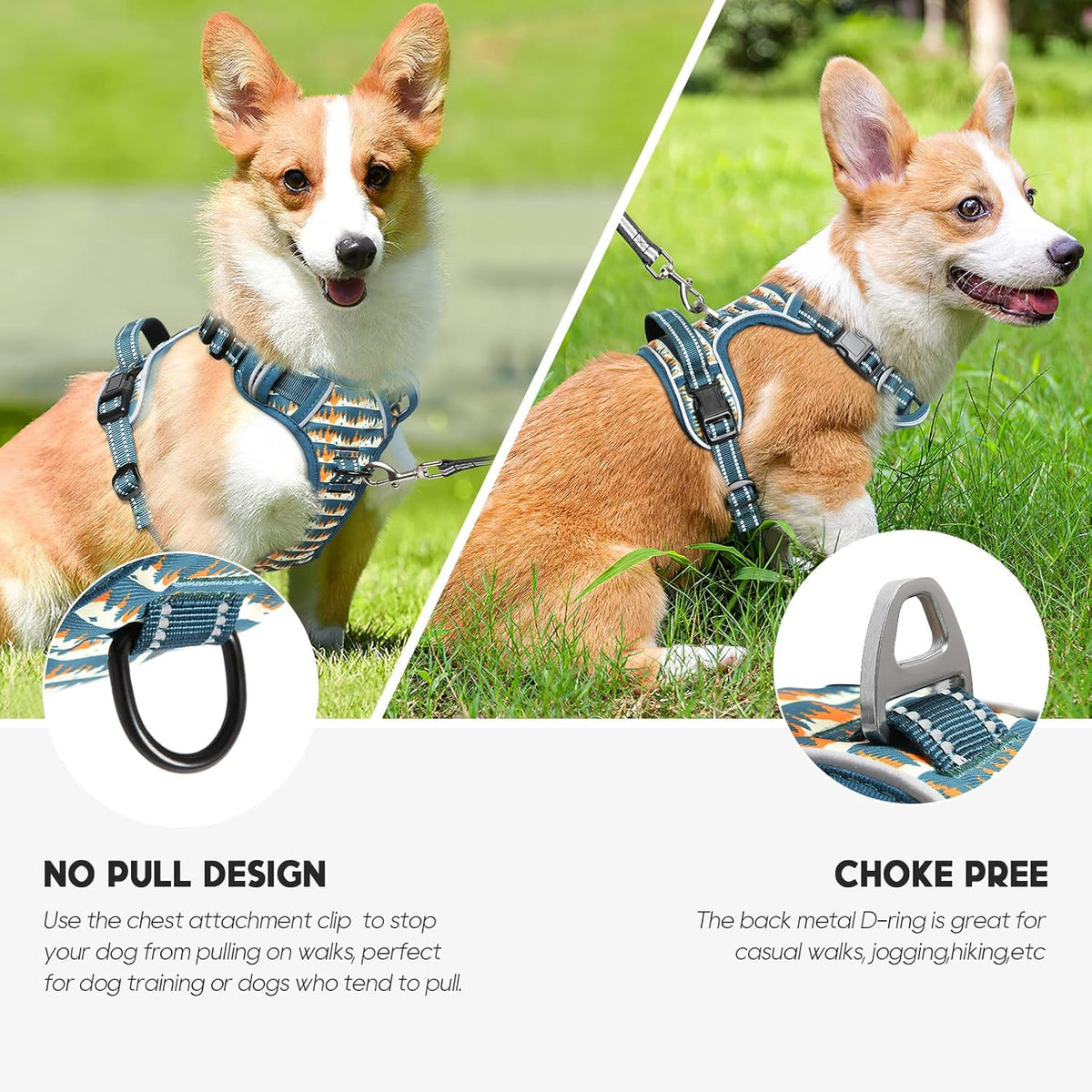 Timos Dog Harness, 3 Snap Buckles No-Pull Soft Padded Dog Vest with 2 Metal Leash Clips, Adjustable