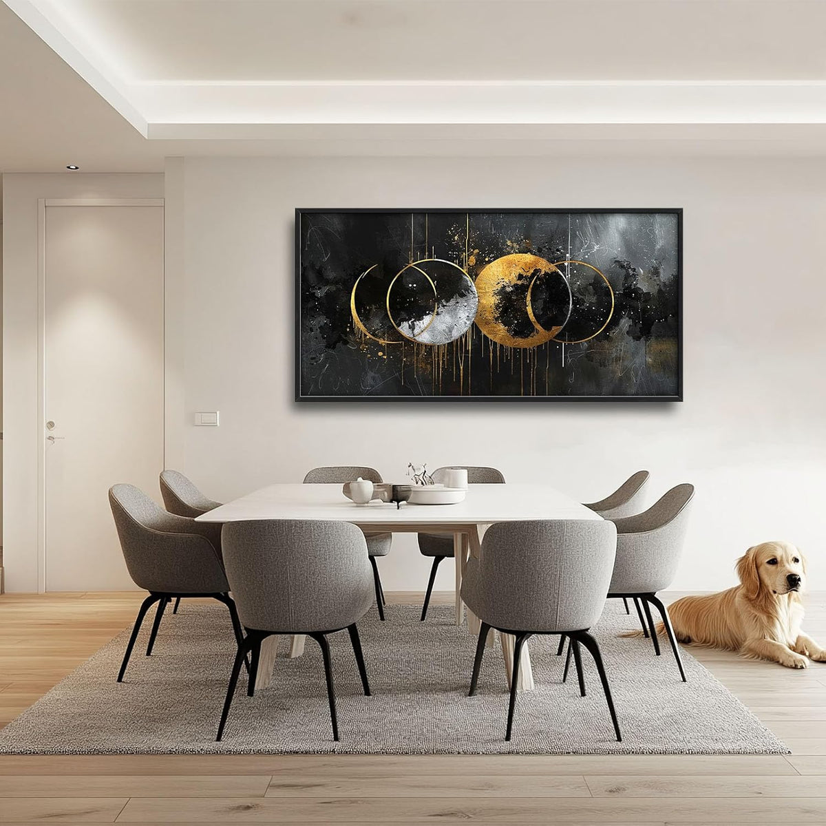 Quorin Abstract Sun Moon Large Wall Art Black and Gold Circle Pictures Sun and Moon Wall Decor