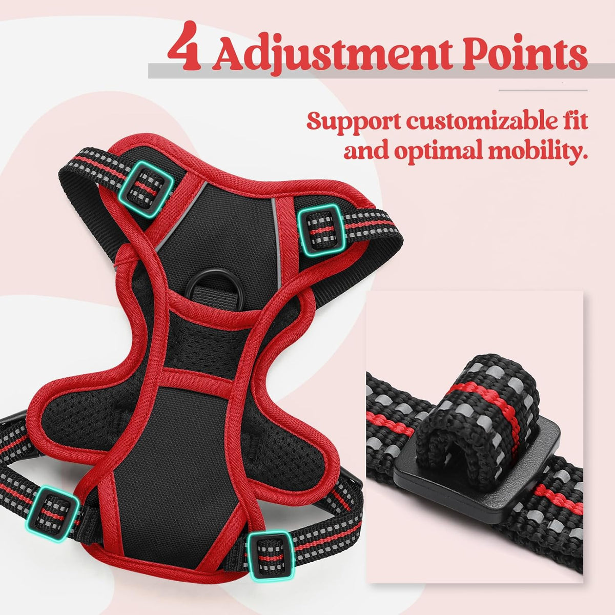 rabbitgoo Dog Harness No Pull with 2 Leash Clips, Adjustable Soft Padded, Reflective Oxford No