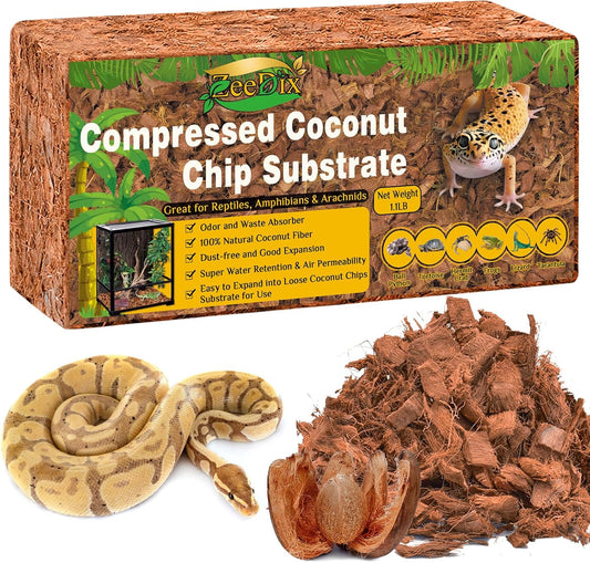 ZeeDix Natural Coconut Chips Substrate for Reptiles, Coconut Fiber Husk Reptiles Bedding