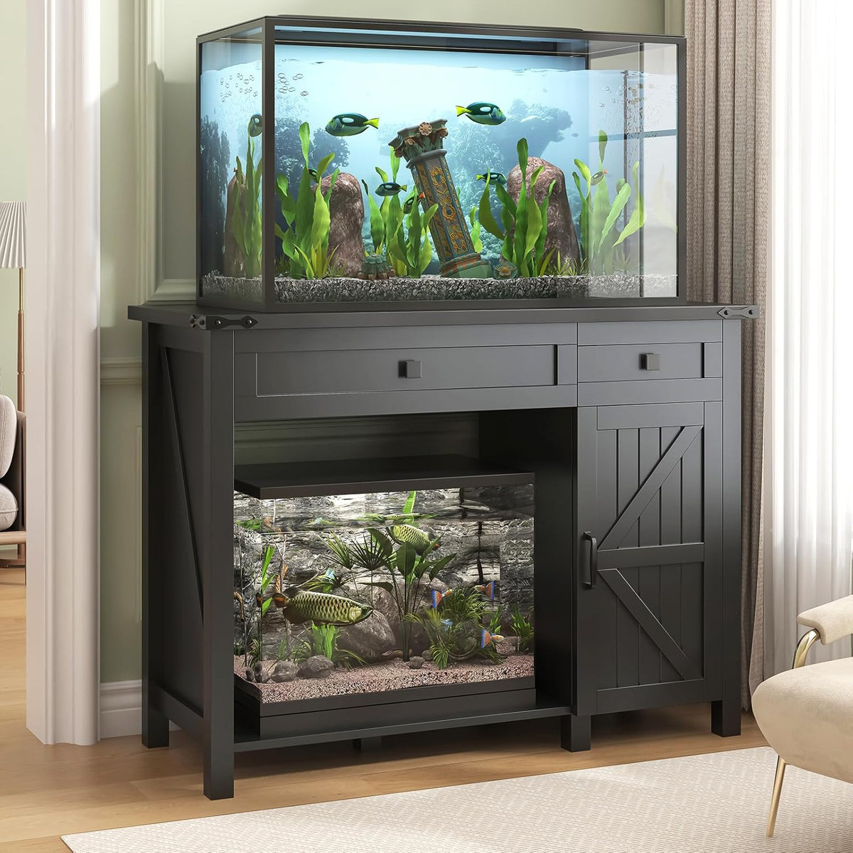 40 Gallon Aquarium Stand With Charging Station, Farmhouse Fish Tank Stand, Reptile Tank Stand
