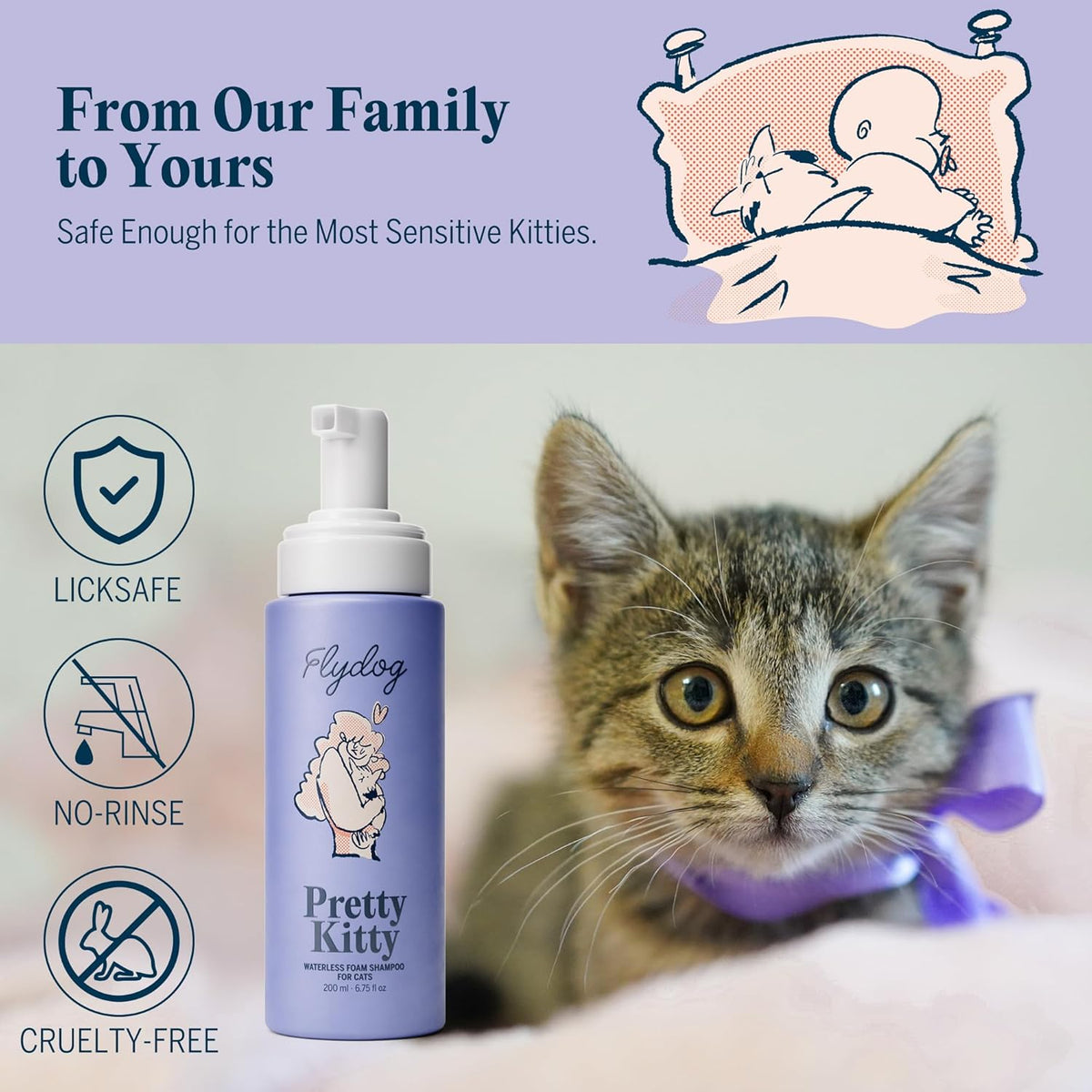 Pretty Kitty Waterless Cat Dry Shampoo with Grooming Glove– No Rinse, Lick-Safe, Moisturizing for