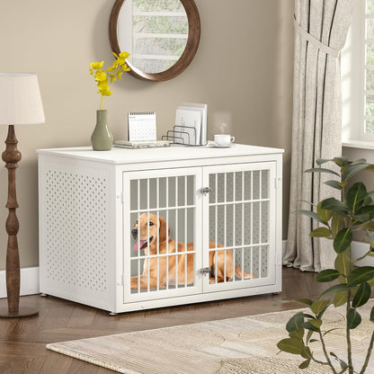 42" Heavy Duty Dog Crate Furniture for Large and Medium Dogs, Enclosed Design Wooden Metal Kennel