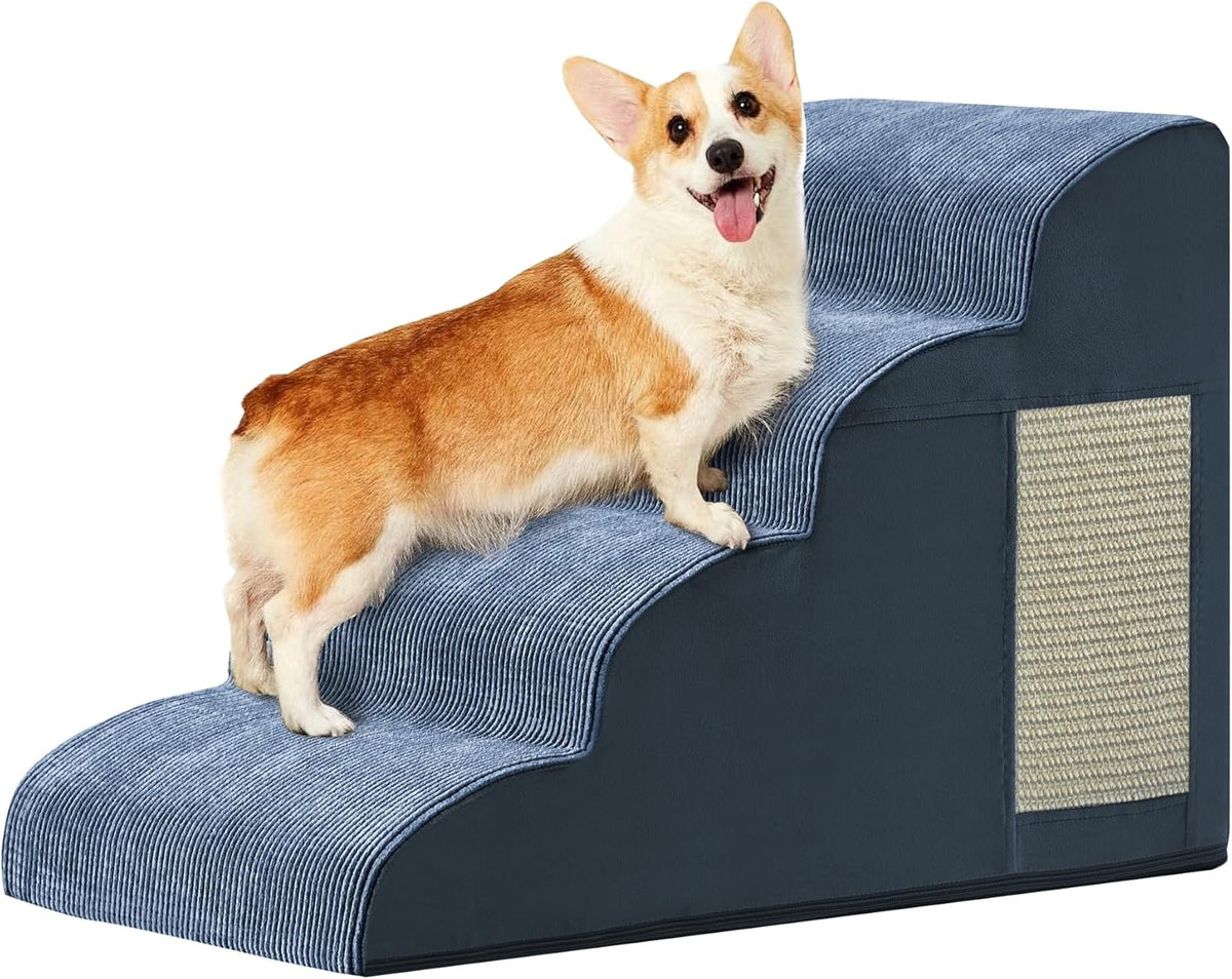 Navy Portable Pet Steps - 4-Step Dog & Cat Ramp for Bed, Couch, Sofa & Chairs - Non-Slip, High