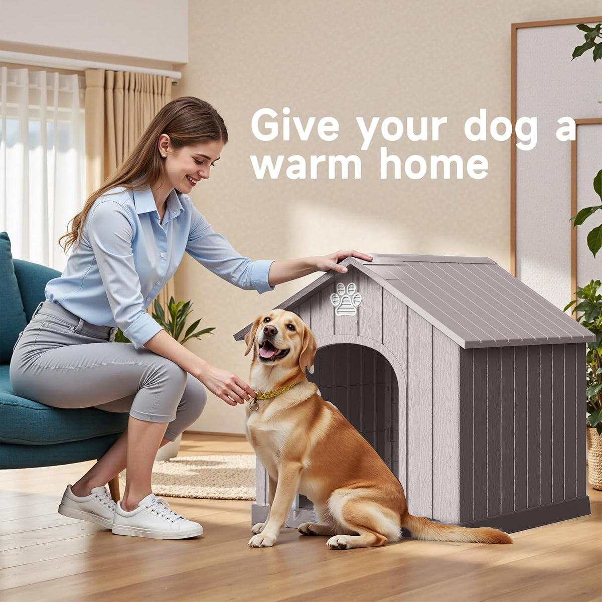 DRATO Indoor Outdoor Waterproof Dog House,PP Material,Puppy Shelter with Air Vents and Elevated