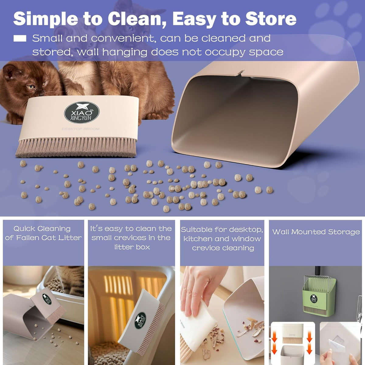 Cat Litter Scooper with Holder, Metal Litter Scoop Includes Portable Small Broom and Dustpan Set