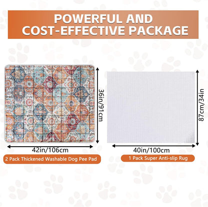 Washable Thickened Pee Pads for Dogs, 2 Pack (36"x42") Upgrade Reusable Puppy Pads with Non-Slip