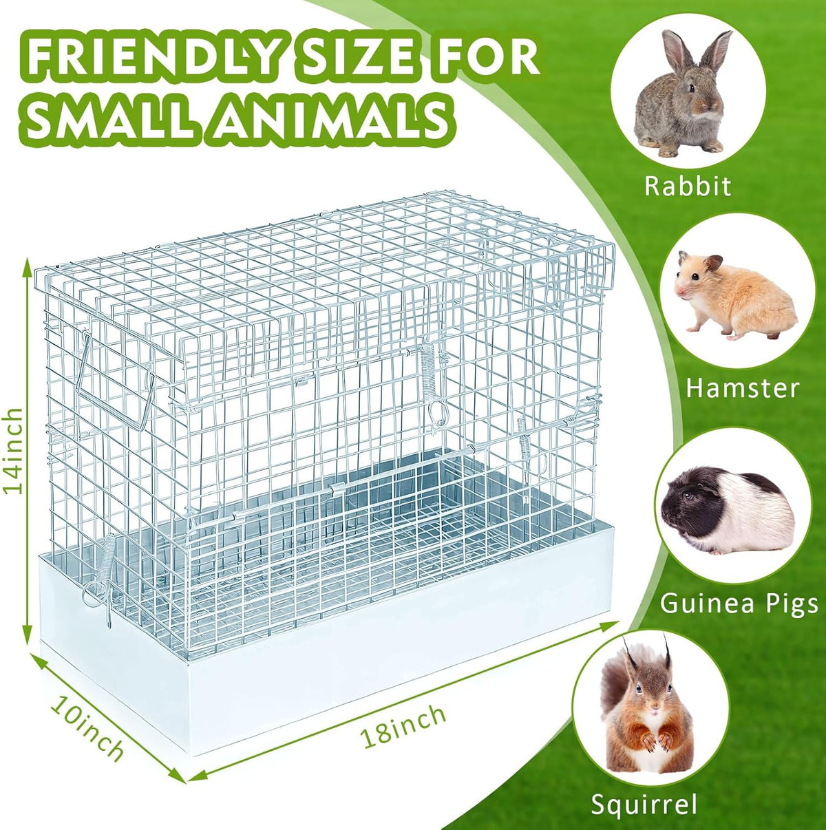 Folding Rabbit Cage, 18 x 10 x 14 in Portable Bunny Carrier with Tray and Handles for Transport