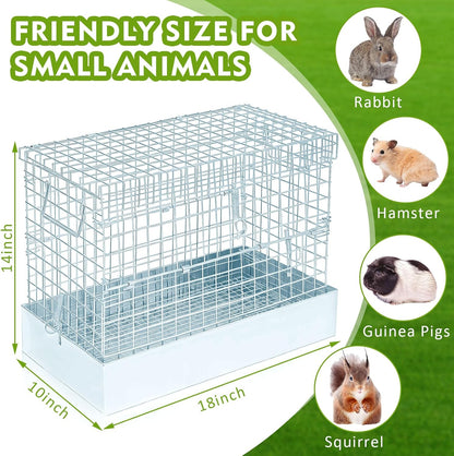 Folding Rabbit Cage, 18 x 10 x 14 in Portable Bunny Carrier with Tray and Handles for Transport