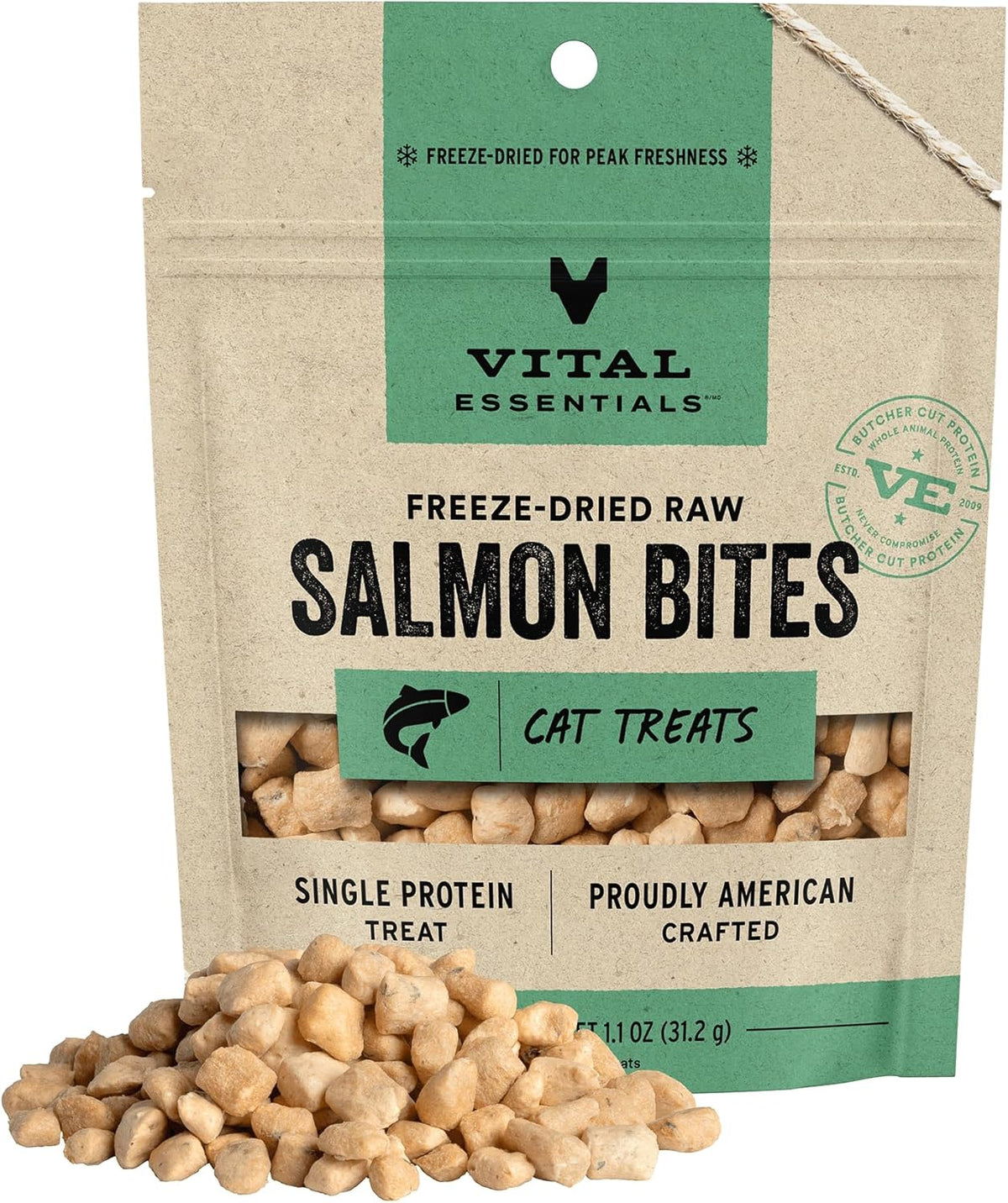 Vital Essentials Salmon Bites Cat Treats, 1.1 oz | Freeze-Dried Raw | Single Protein | Grain Free
