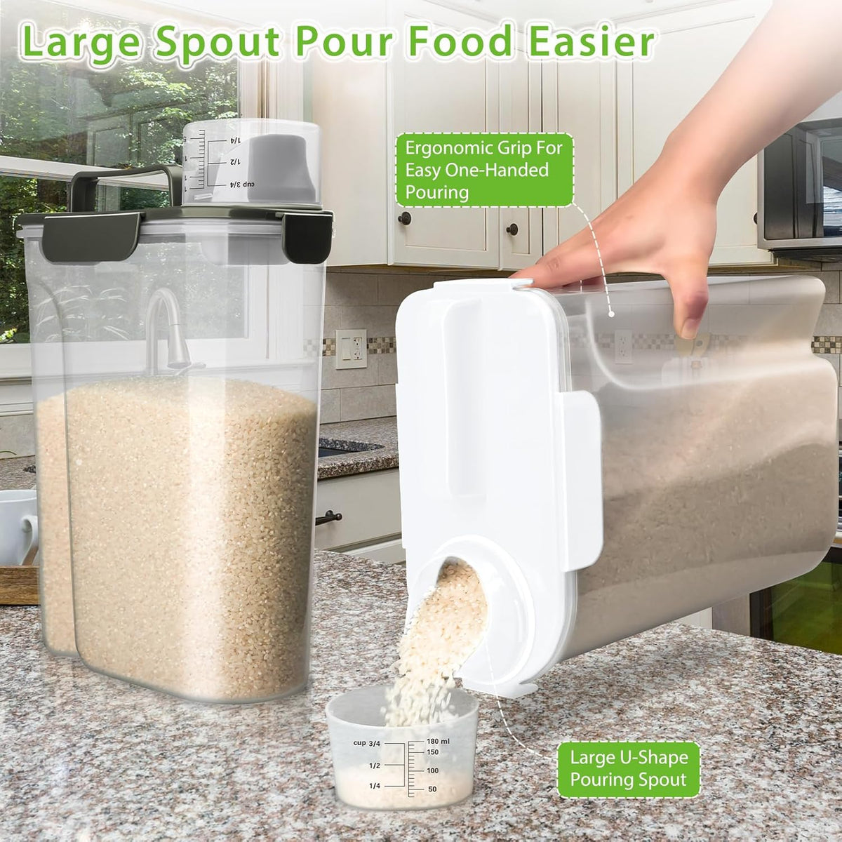 Rice Storage Container, 5 to 10lb Dry Food Airtight Dispenser, Pet Dog Cat Food Canister, BPA Free