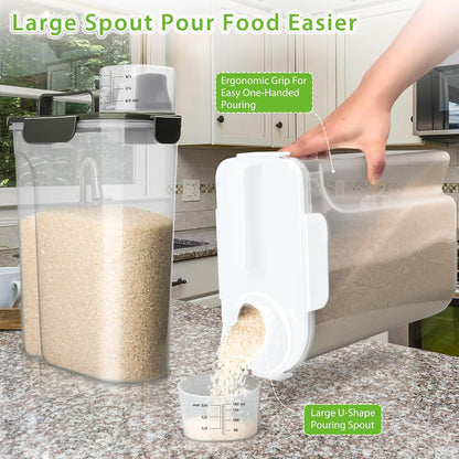 Rice Storage Container, 5 to 10lb Dry Food Airtight Dispenser, Pet Dog Cat Food Canister, BPA Free