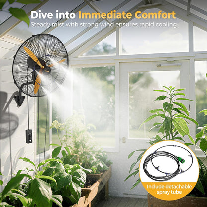 24 Inch Oscillating Misting Wall Mount Fan, Extra Long 3.9ft Wired Remote and 9.8ft Power Cord