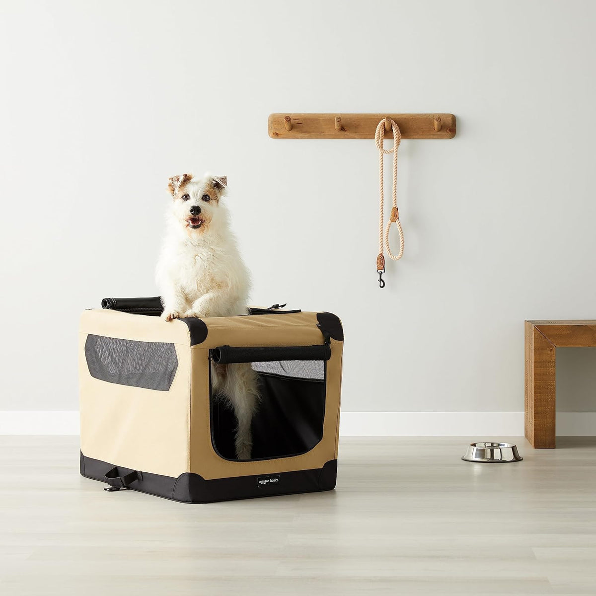 Amazon Basics 2-Door Portable Soft-Sided Folding Soft Dog Travel Crate Kennel, Medium (M 30" x 21"