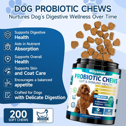 Dog Probiotic for Dogs, 200 Soft Treats Dog Probiotics for Digestive Health & Immune System