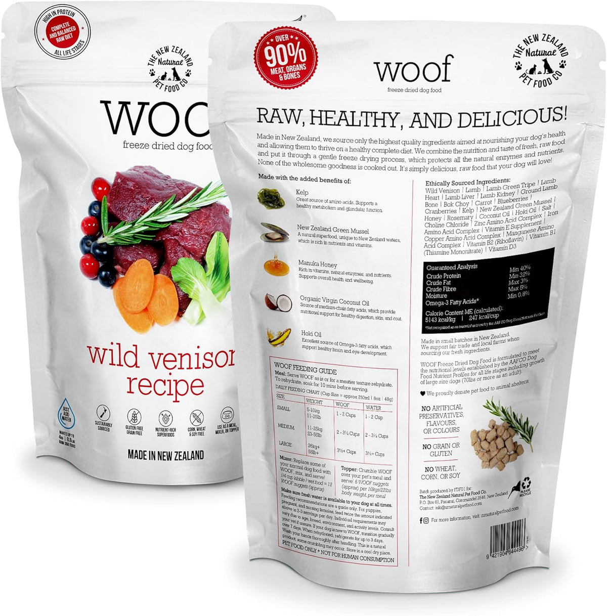 WOOF Wild Venison Freeze Dried Raw Dog Food, Mixer, or Topper, or Treat - High Protein, Natural