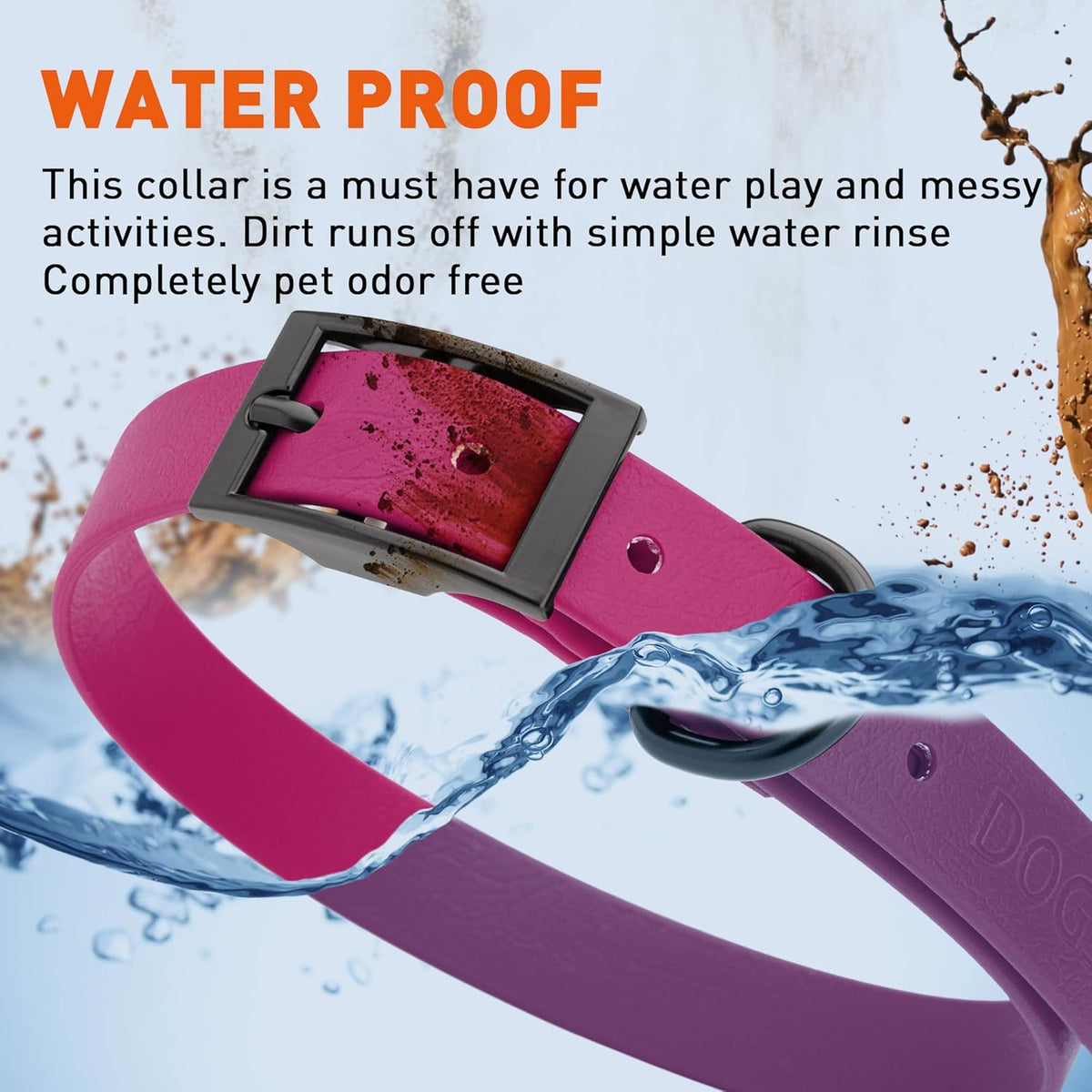 Dogline Biothane Waterproof Dog Collar Strong Coated Nylon Webbing with Black Hardware Odor- Proof
