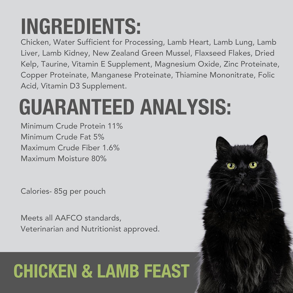 Feline Natural Wet Cat Food Pouch - Chicken & Lamb Feast, Grain-Free, Cage-Free & Grass-Fed, New