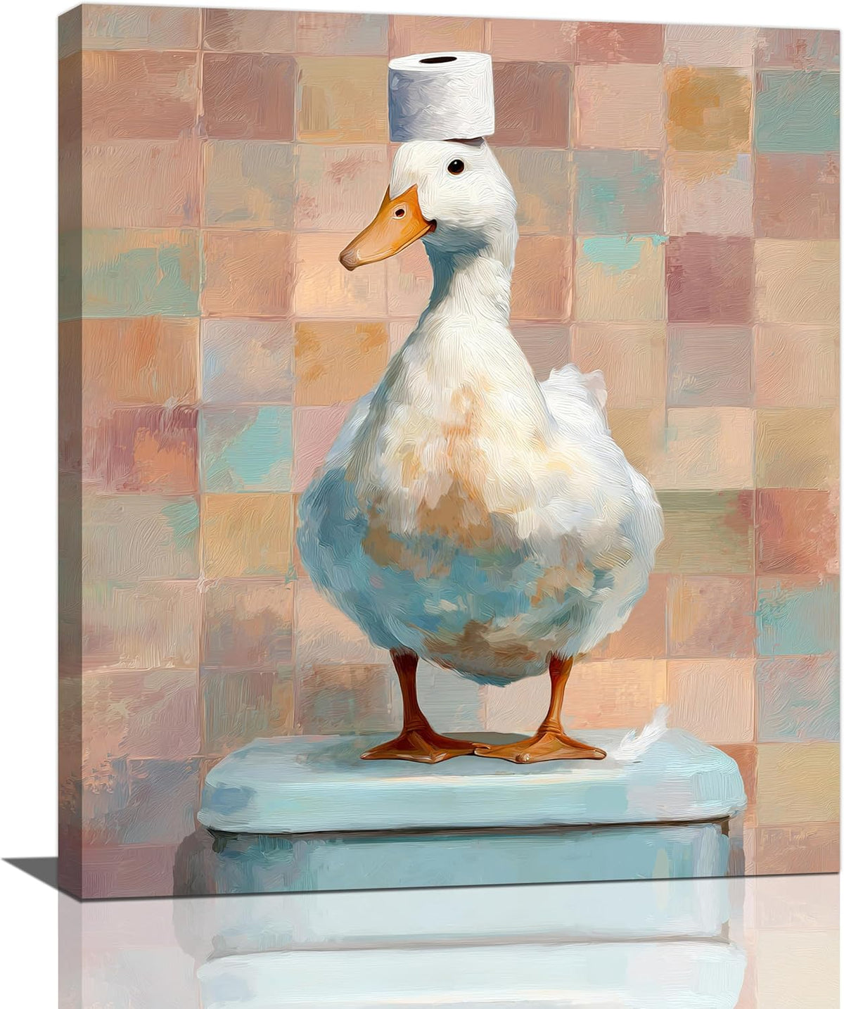 Funny Duck Bathroom Wall Art Cute Duck on Toilet Canvas Wall Decor Funny Quirky Farm Animal