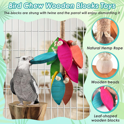 2 Pcs Large Bird Toys, Natural Corn Cob Parrot Chew Toy, Multicolored Leaf-Shaped Chewing Wood
