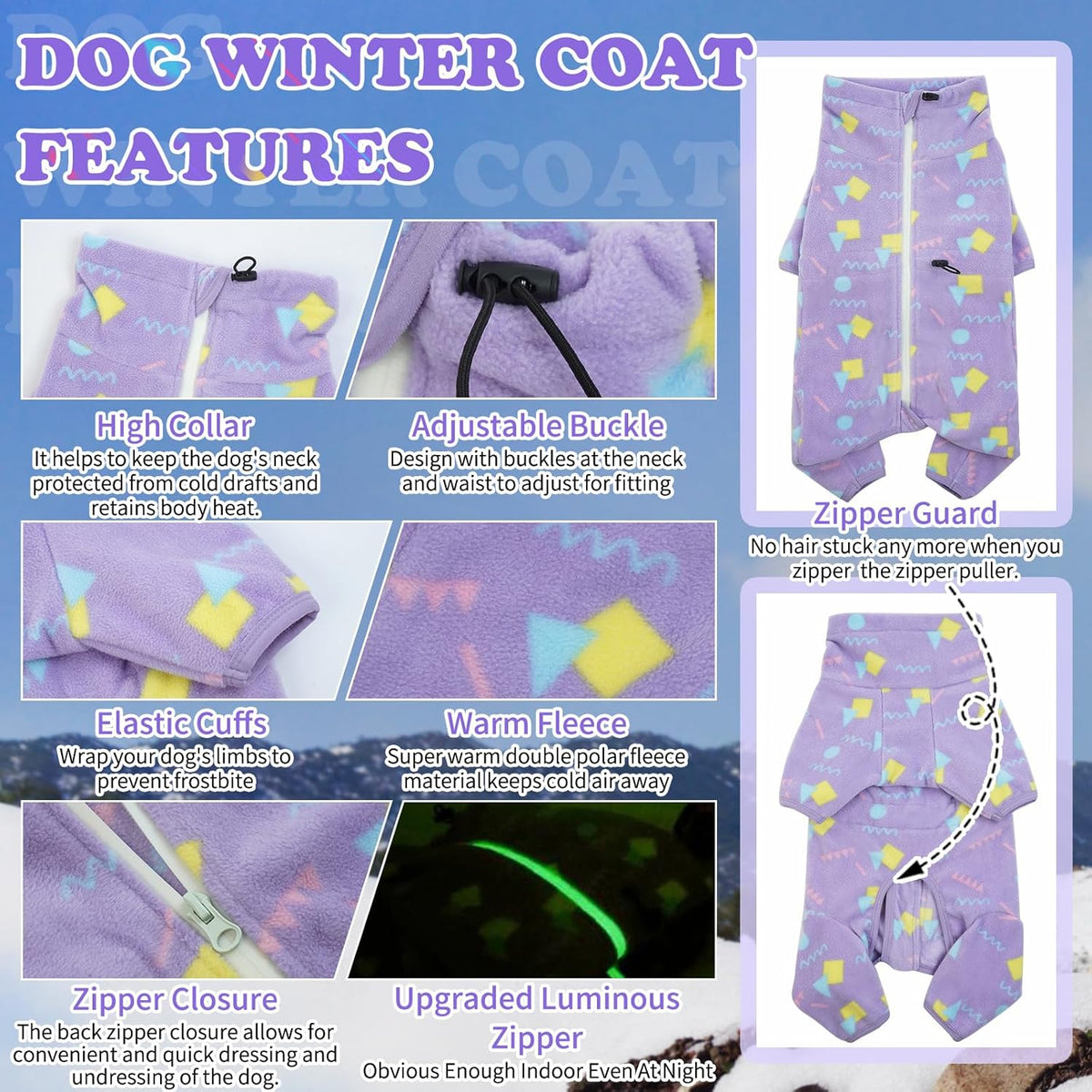 ROZKITCH Dog Jacket with Sleeves, Pet Windproof Warm Cold Weather Jacket Vest with Luminous Zipper