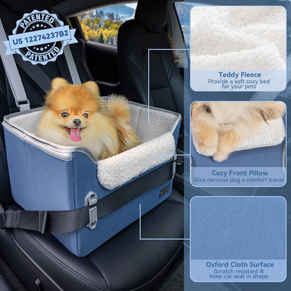 PETSFIT Small Dog Car Seat, Patent Safe Buckles Dog Booster Car Seat, Puppy Car Seat with Safety