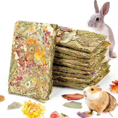 Abizoo Rabbit Natural Treats,10Pcs Timothy Hay Toys Chips Bunny chew Toys with Herbal Flowers