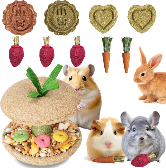 10 PCS Guinea Pig Chew Toys for Teeth, Rabbit Chew Toys Contain Natural Timothy Apple Core, Grass