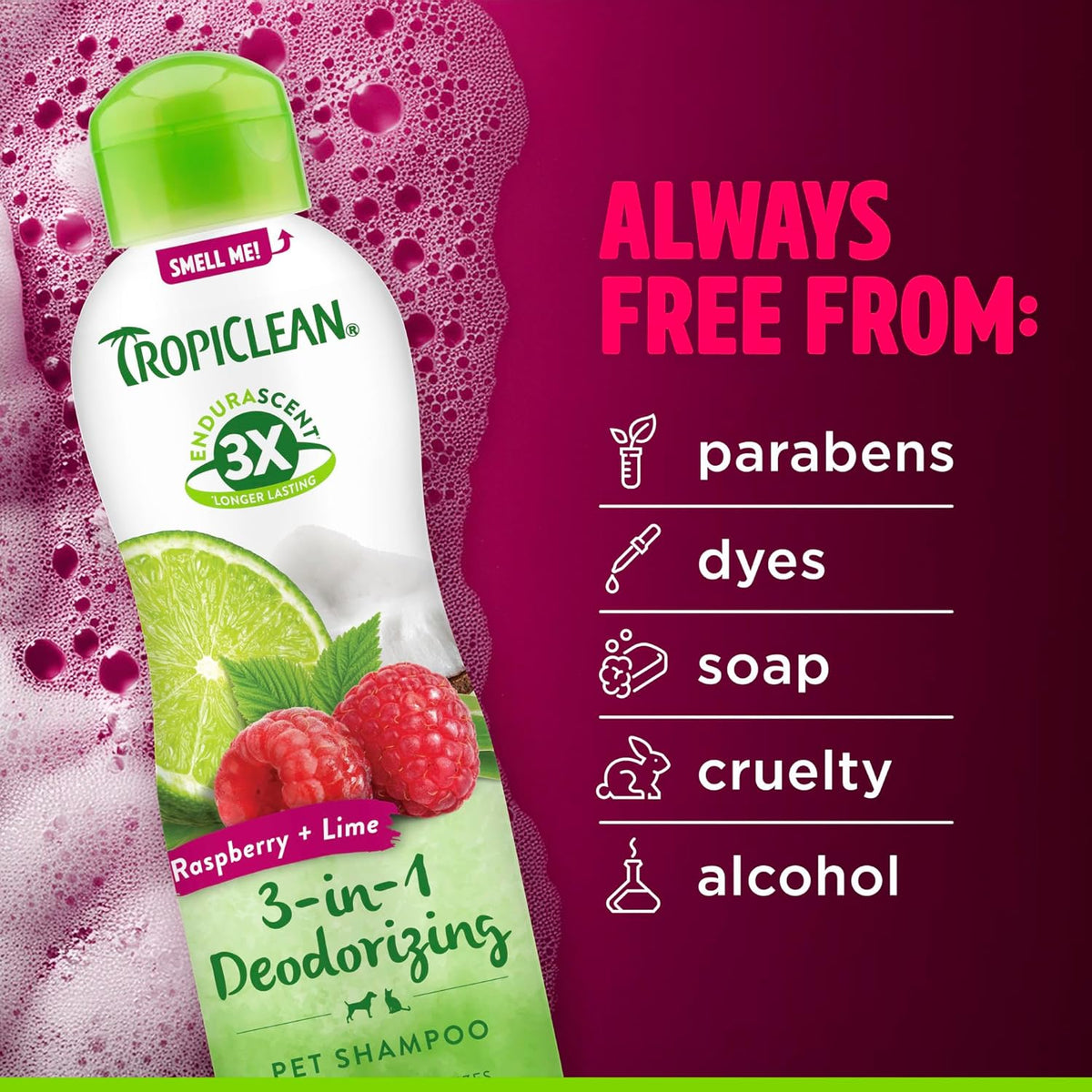 TropiClean Deodorizing Dog Shampoo, Powerful Odor Control, Long-Lasting Raspberry Lime Scent, Puppy