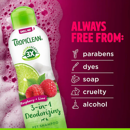 TropiClean Deodorizing Dog Shampoo, Powerful Odor Control, Long-Lasting Raspberry Lime Scent, Puppy