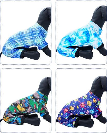 PET SHOW 4 Pack Small Dog Pajamas Cute Dinosaur Monster Clothes for Medium Dogs Soft Stretchy PJs