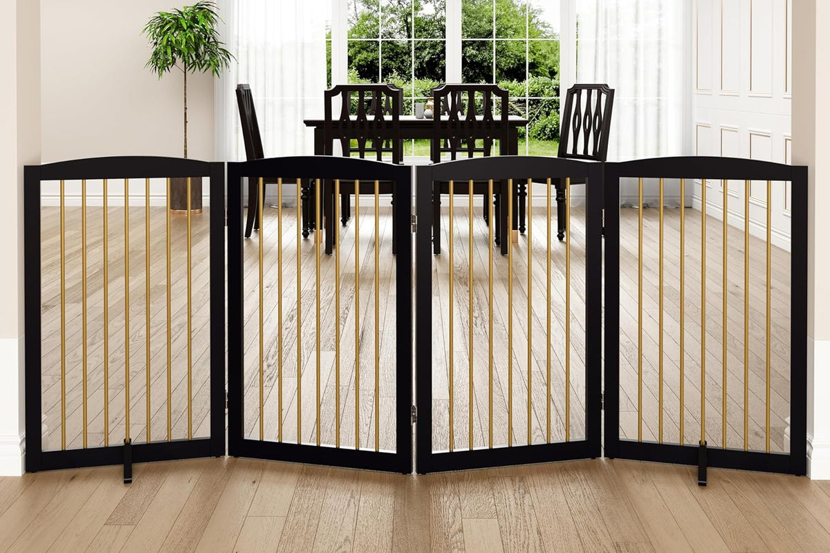 Freestanding Pet Gate for Dogs, Indoor Wooden Dog Gate for House, Foldable Dog Gate for Doorway