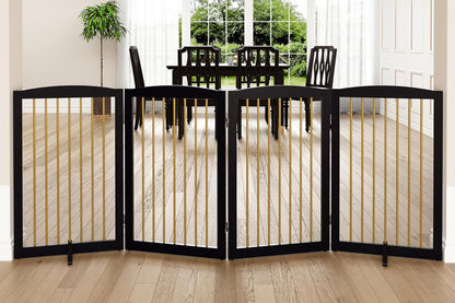 Freestanding Pet Gate for Dogs, Indoor Wooden Dog Gate for House, Foldable Dog Gate for Doorway
