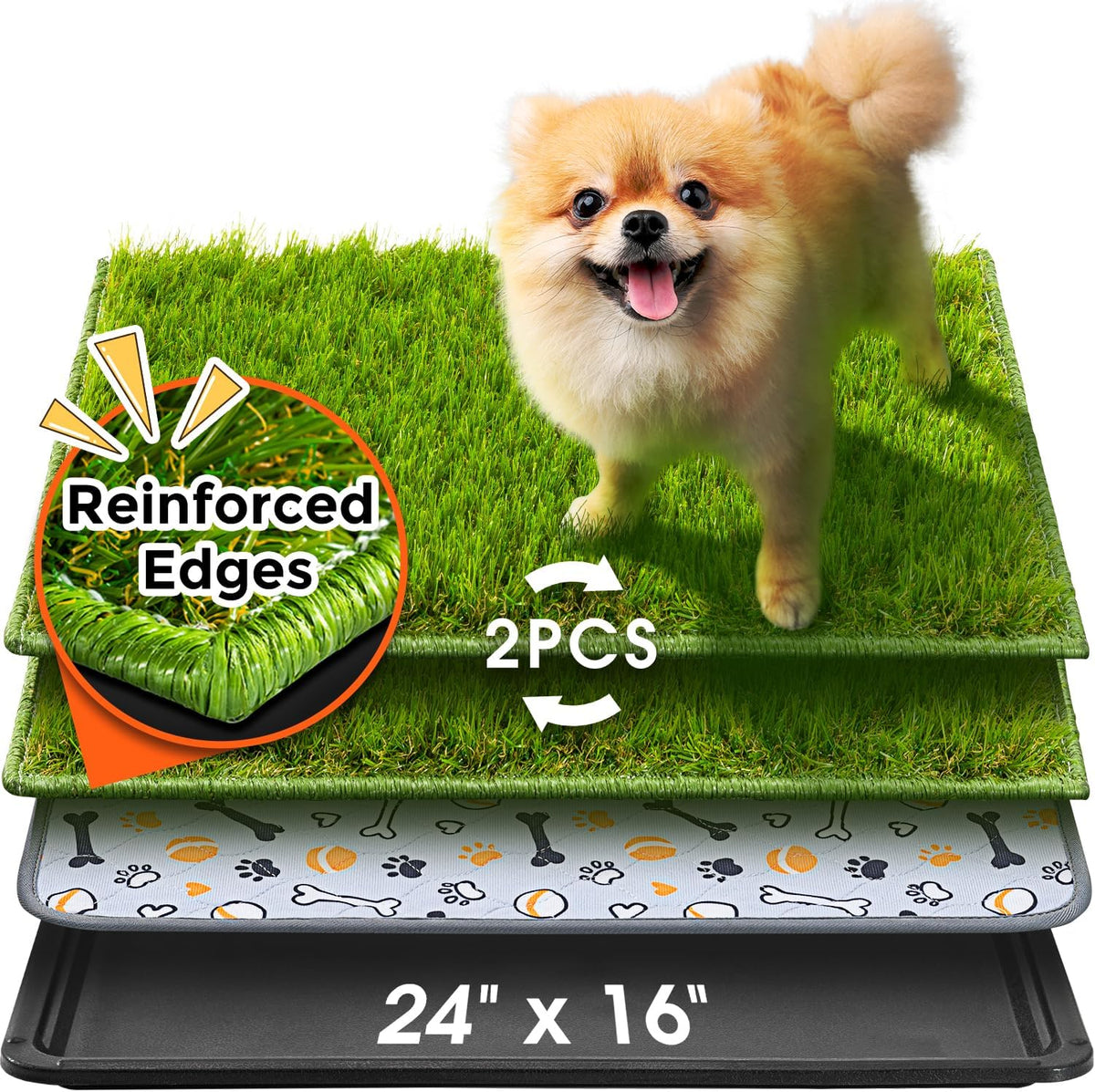 Hompet Dog Grass Pad with Tray Large, 24"x16", 2 Reusable Artificial Turf for Dogs Potty