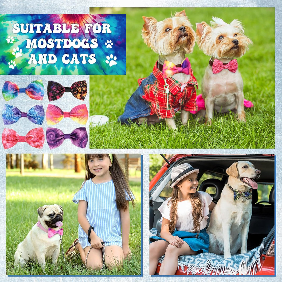 Reginary 50 Pieces Dog Bow Ties Pet Collar Bow Puppy Collar Attachment with Rubber Bands for Small