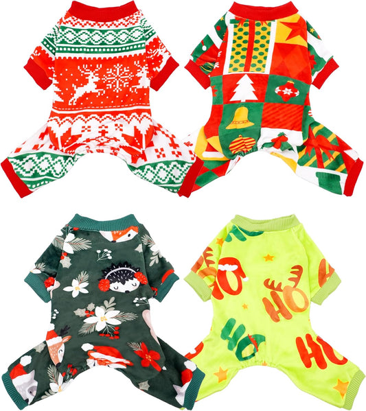 PET SHOW 4 Pack Christmas Small Dog Pajamas Holiday Dog Clothes for Medium Dogs Girl Boy Soft