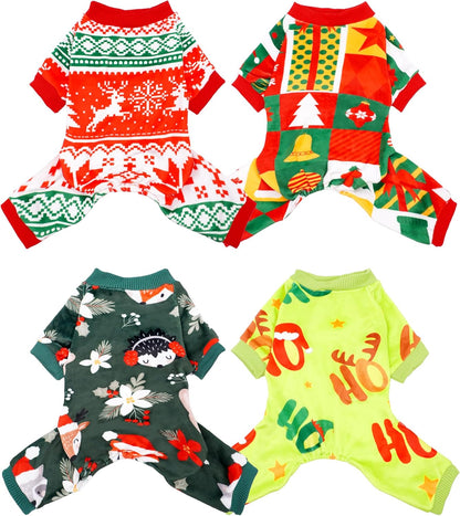 PET SHOW 4 Pack Christmas Small Dog Pajamas Holiday Dog Clothes Doggies Soft Stretchy PJs Xmas